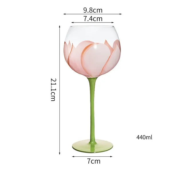 Hand-painted wine glass – pink tulip