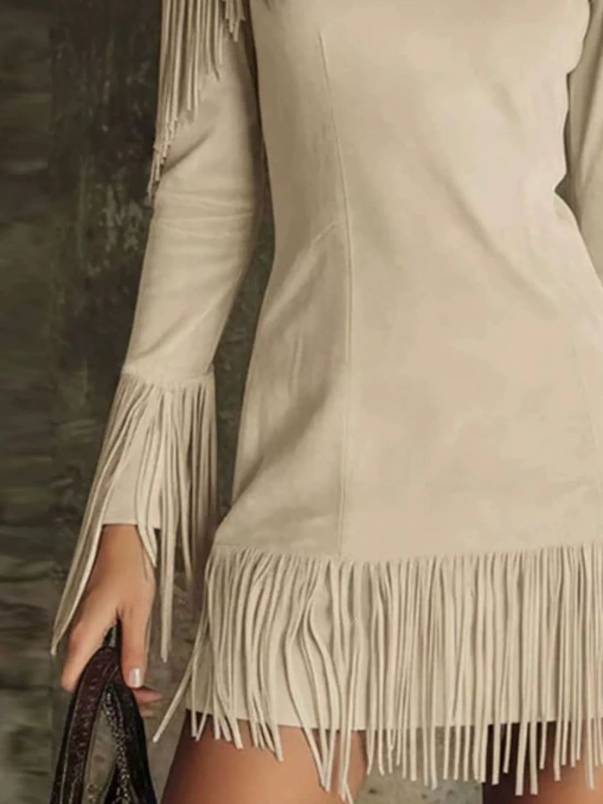 Fringed cold-shoulder dress