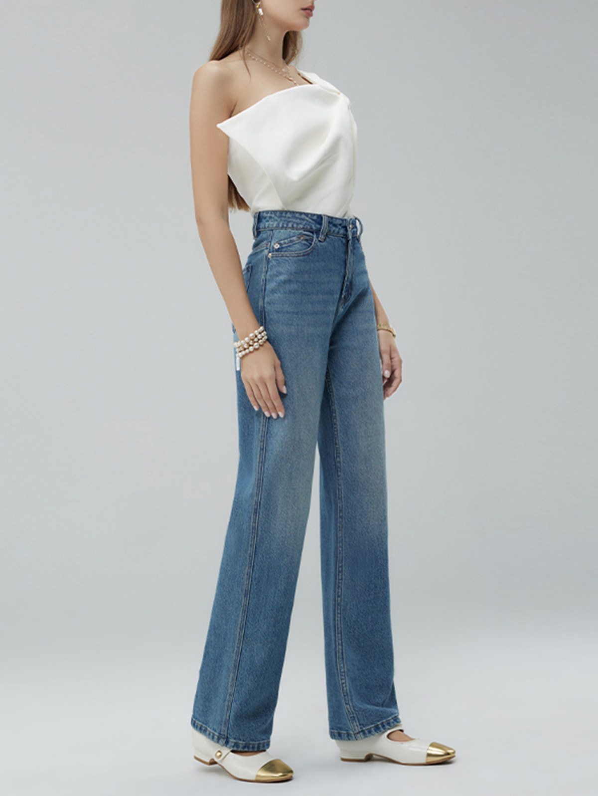 Washed straight-leg jeans
