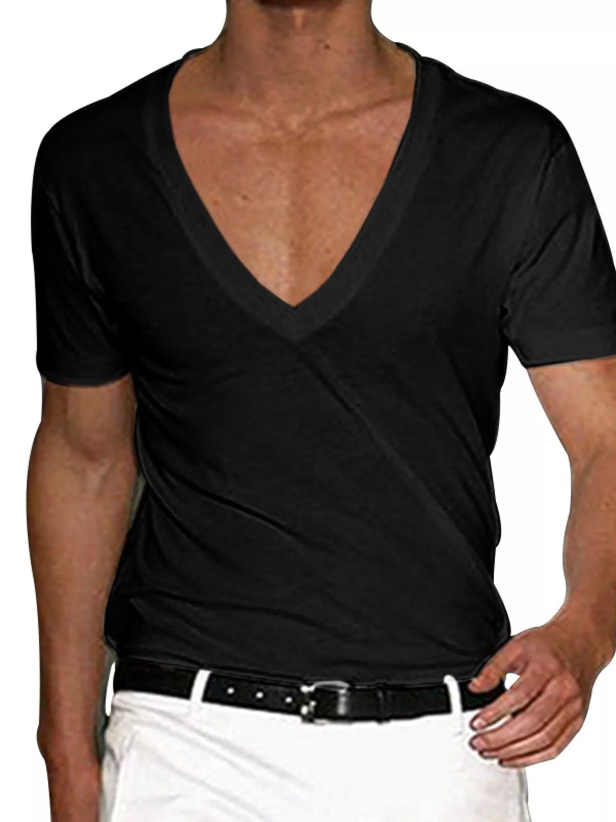 Deep V-neck tee – black