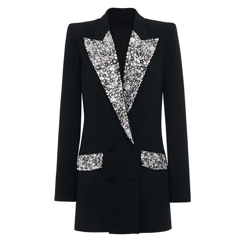 Fashionable new handmade gorgeous nail bead inlaid diamond slim fit mid length suit jacket