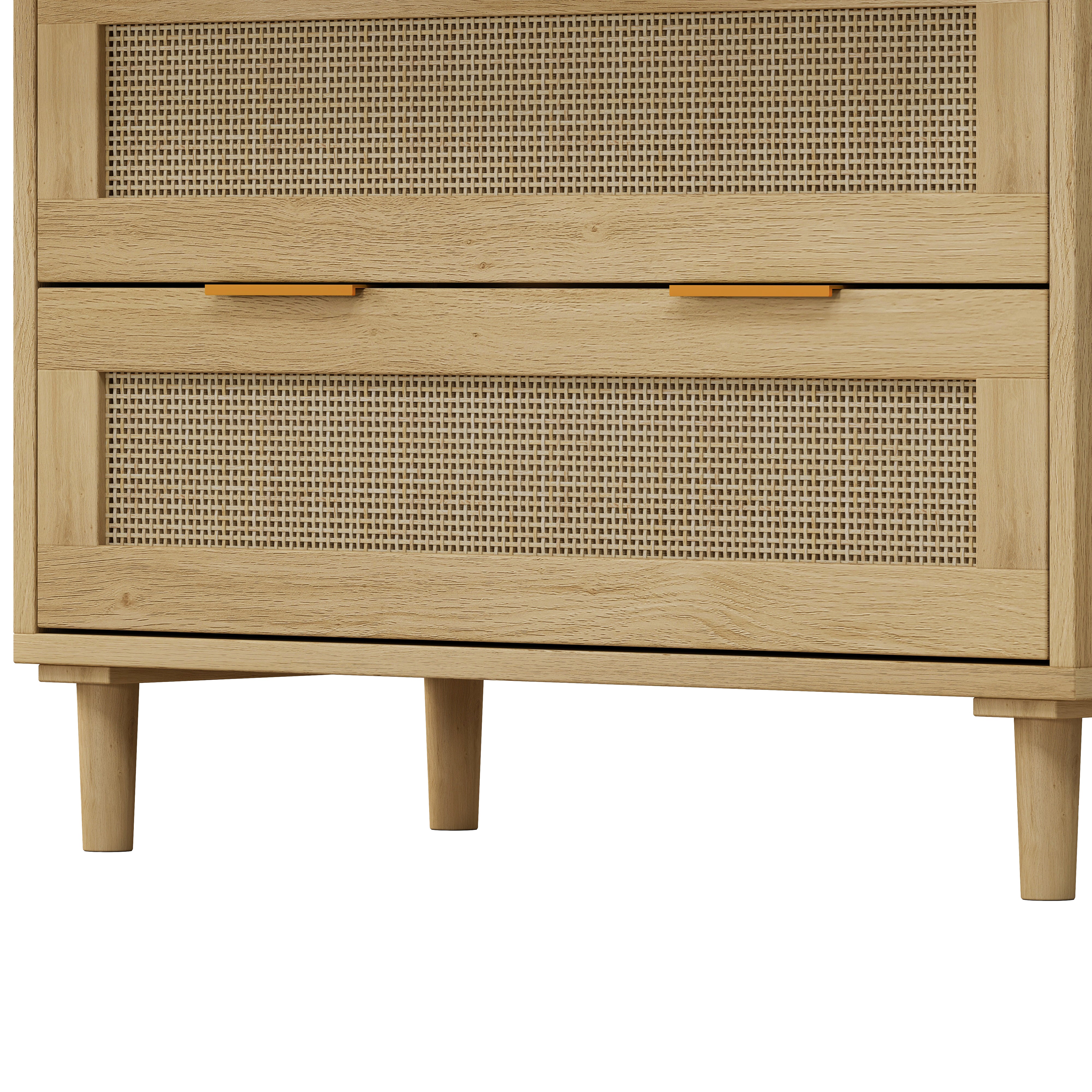 3-Drawers Rattan Storage Cabinet Rattan Drawer (Set of 2),for Bedroom,Living Room,Dining Room,Hallways,Oak