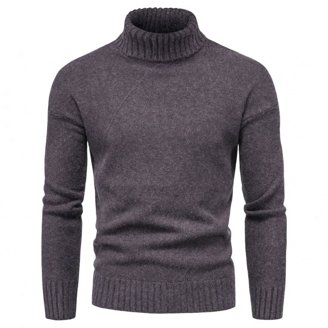 Rib trim turtleneck sweater, Mauve, front