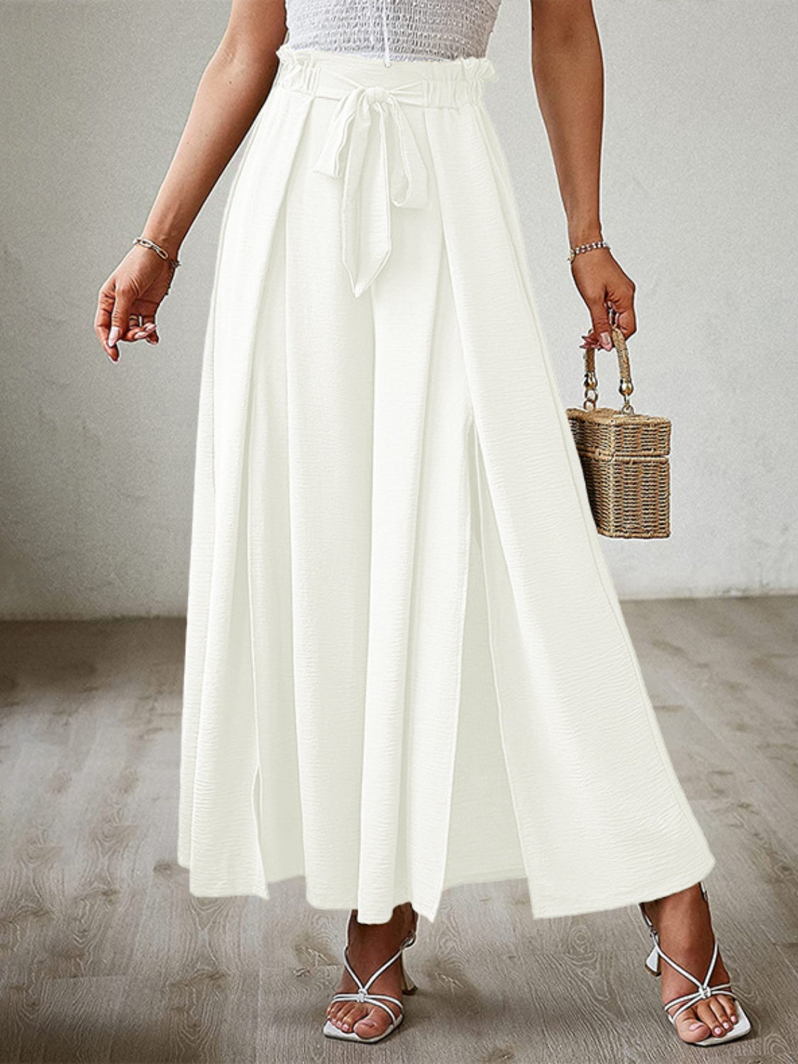 Tied slit wide leg pants