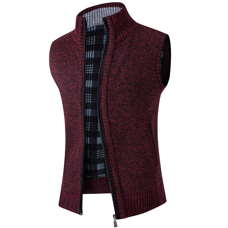 Autumn And Winter Cardigan Sweater Vest Man Stand Collar Fleece-lined Thickened Coat