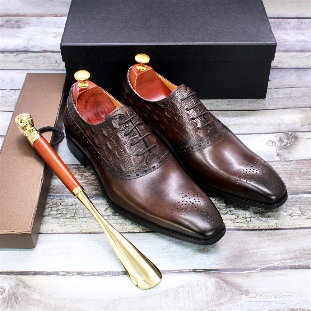 Leather medallion toe oxfords, side