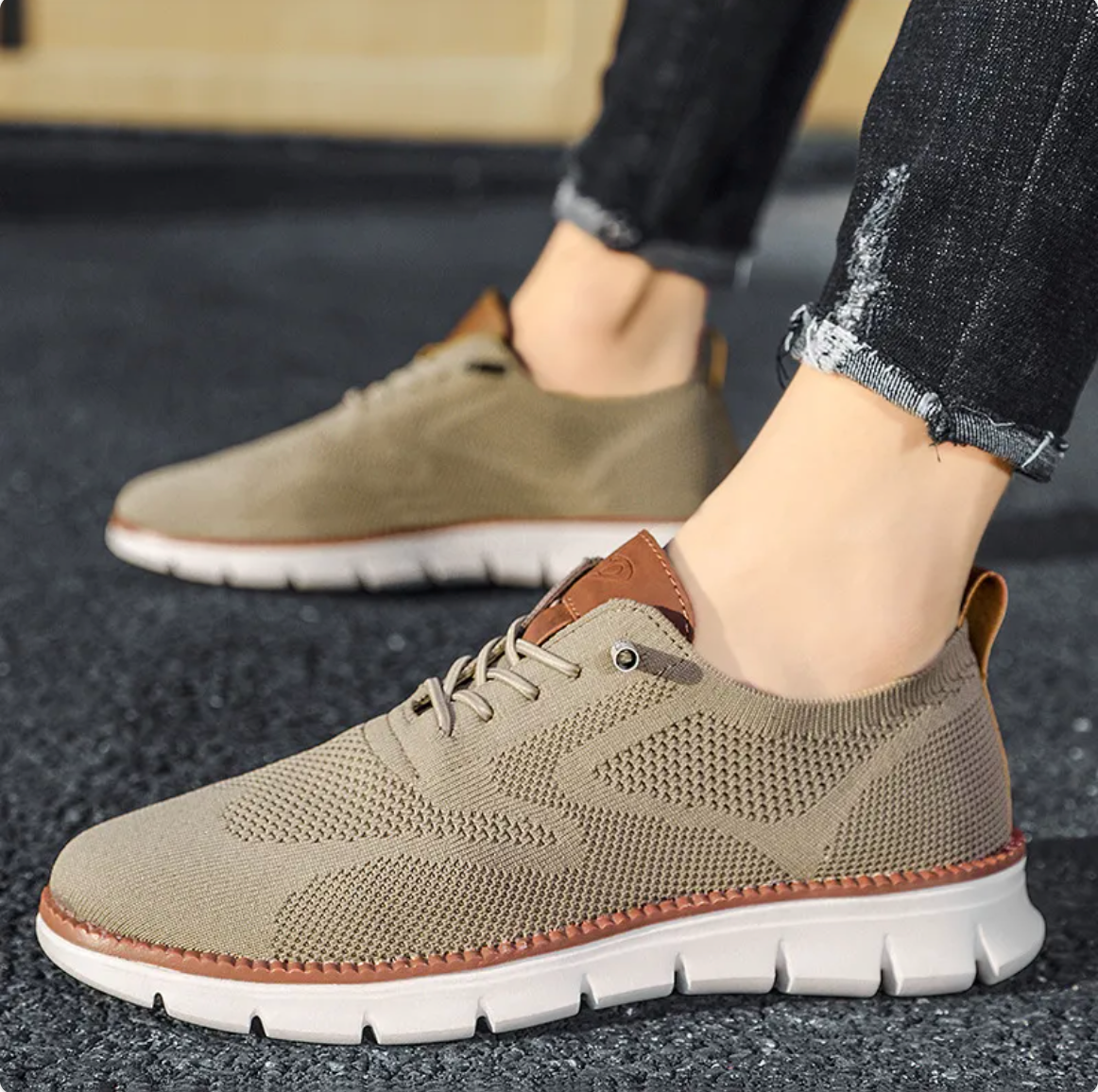 Mesh lace up sneakers, Khaki, side
