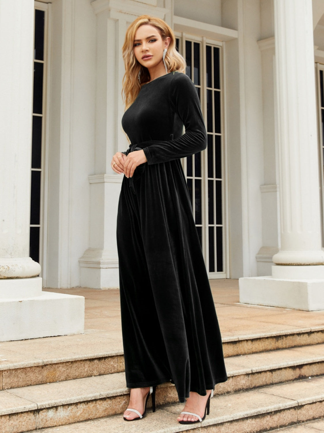 Tie-front long-sleeve maxi dress