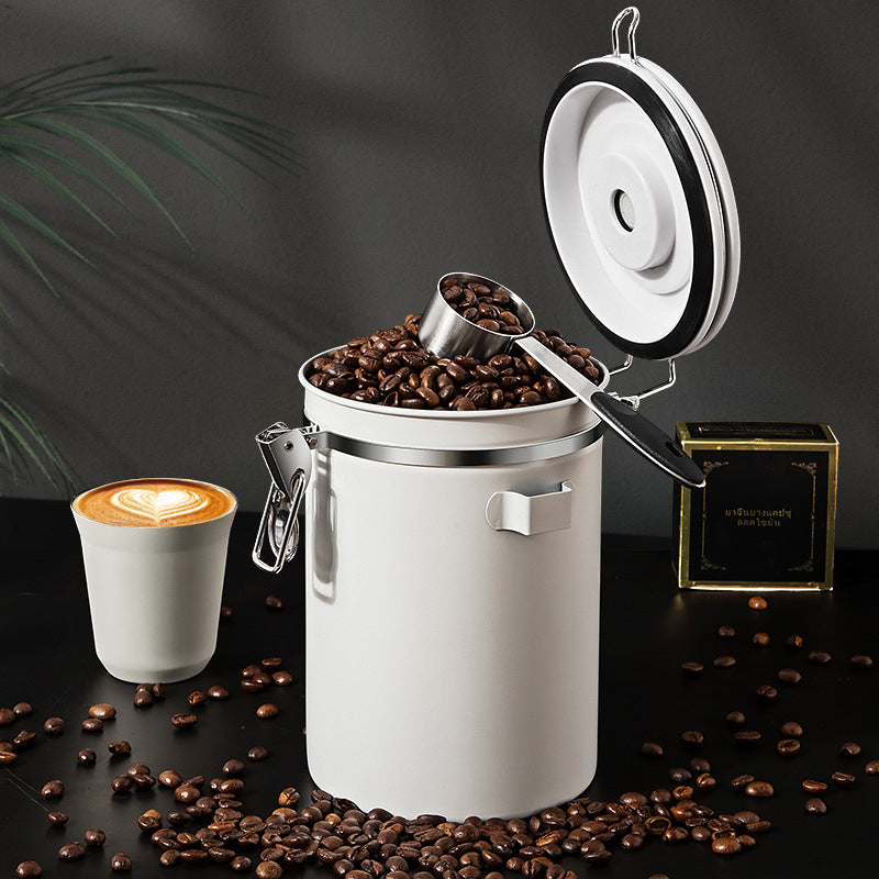 1.5L Coffee Bean Tank Container Vacuum One-Way Exhaust Stainless Steel Sealed Milk Powder Tea Tank