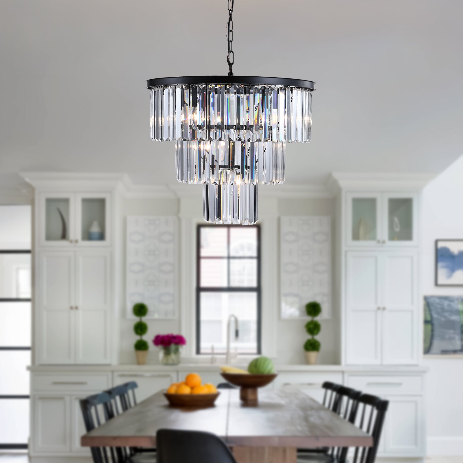 Black Luxury Crystal Chandelier Modern Chandeliers Lights Fixture Hanging Pendant Light Fixture for Dining Room Bedroom