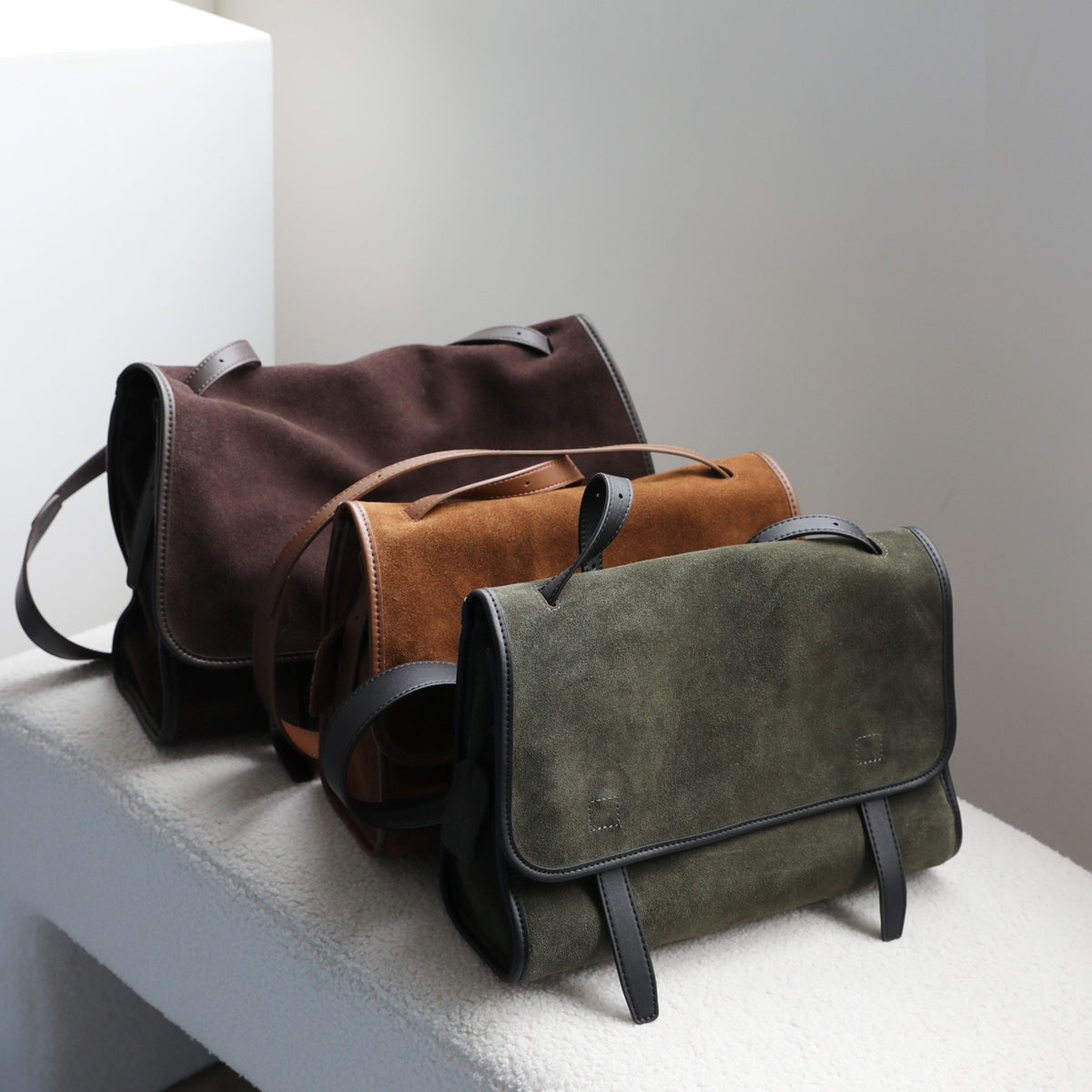 Matte leather messenger bag
