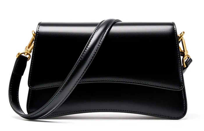 Glossed leather shoulder bag