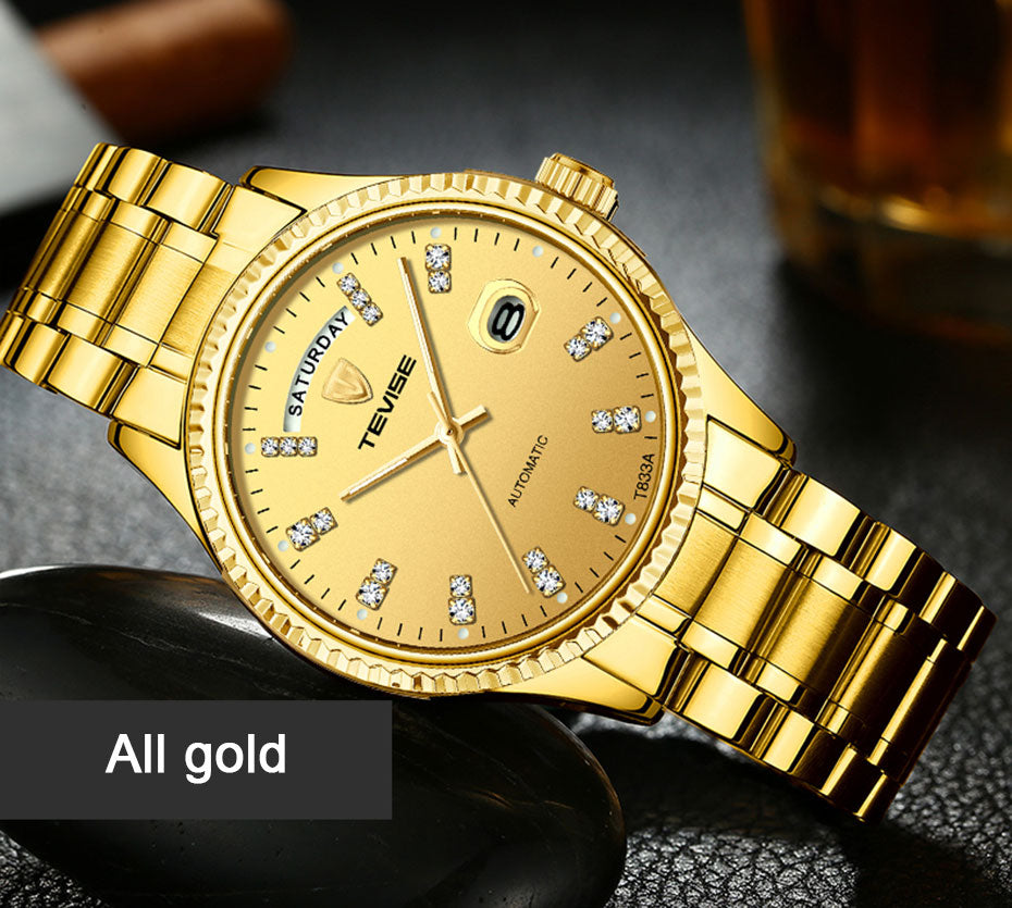 Tevise Men Luxury Golden Automatic Mechanical Watch Men Stainless steel Date Business Wristwatch Relogio Masculino