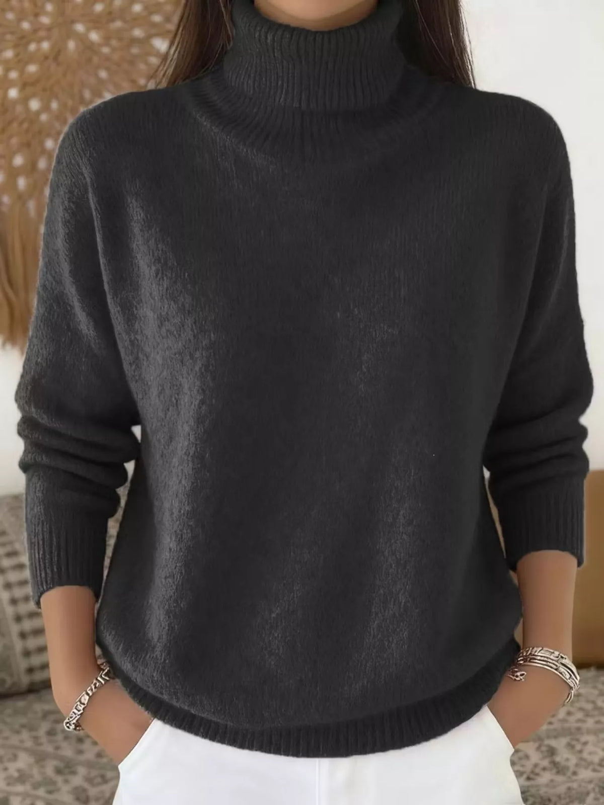 Turtleneck long sleeve sweater, Black
