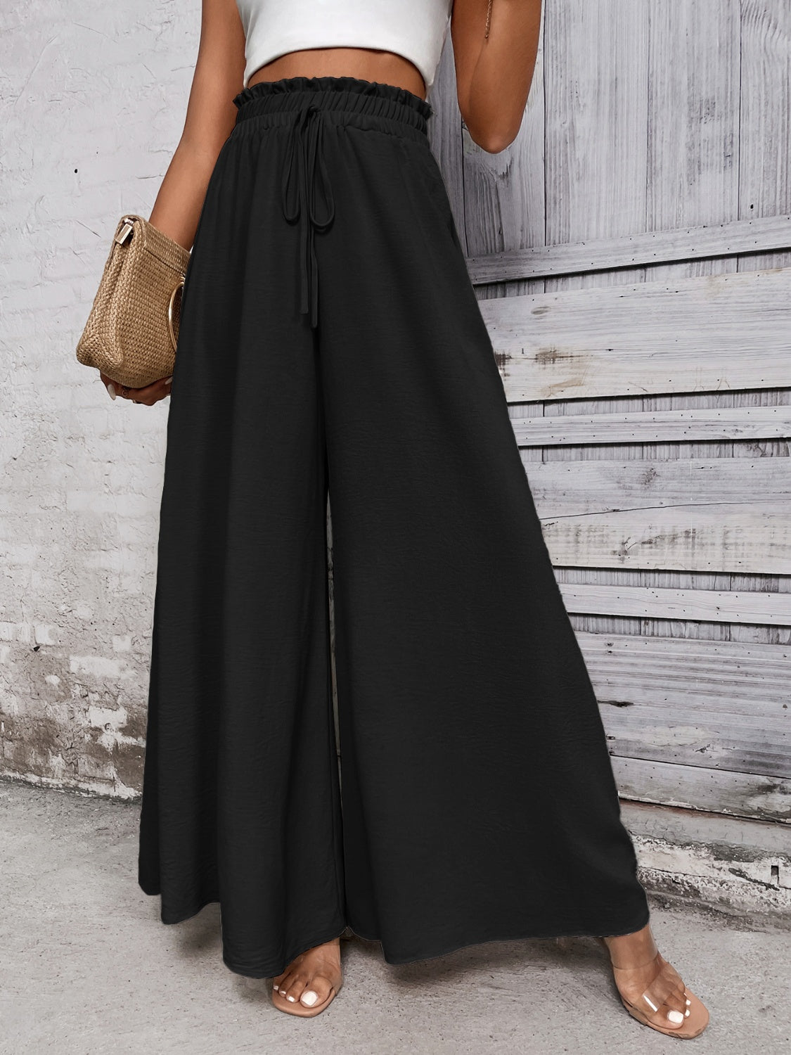 Tied high waist wide leg pants