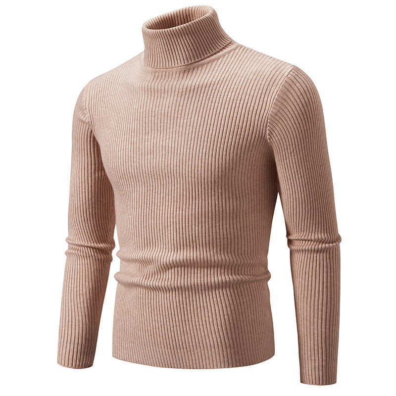 Retro Simple Solid Color Turtleneck Base Inner Wear Outer Wear Casual Men's Thin Slim Knit Sweater