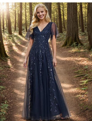 Flutter-sleeve sequin gown