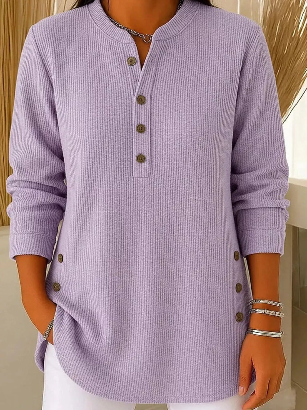 Corduroy button top – light purple