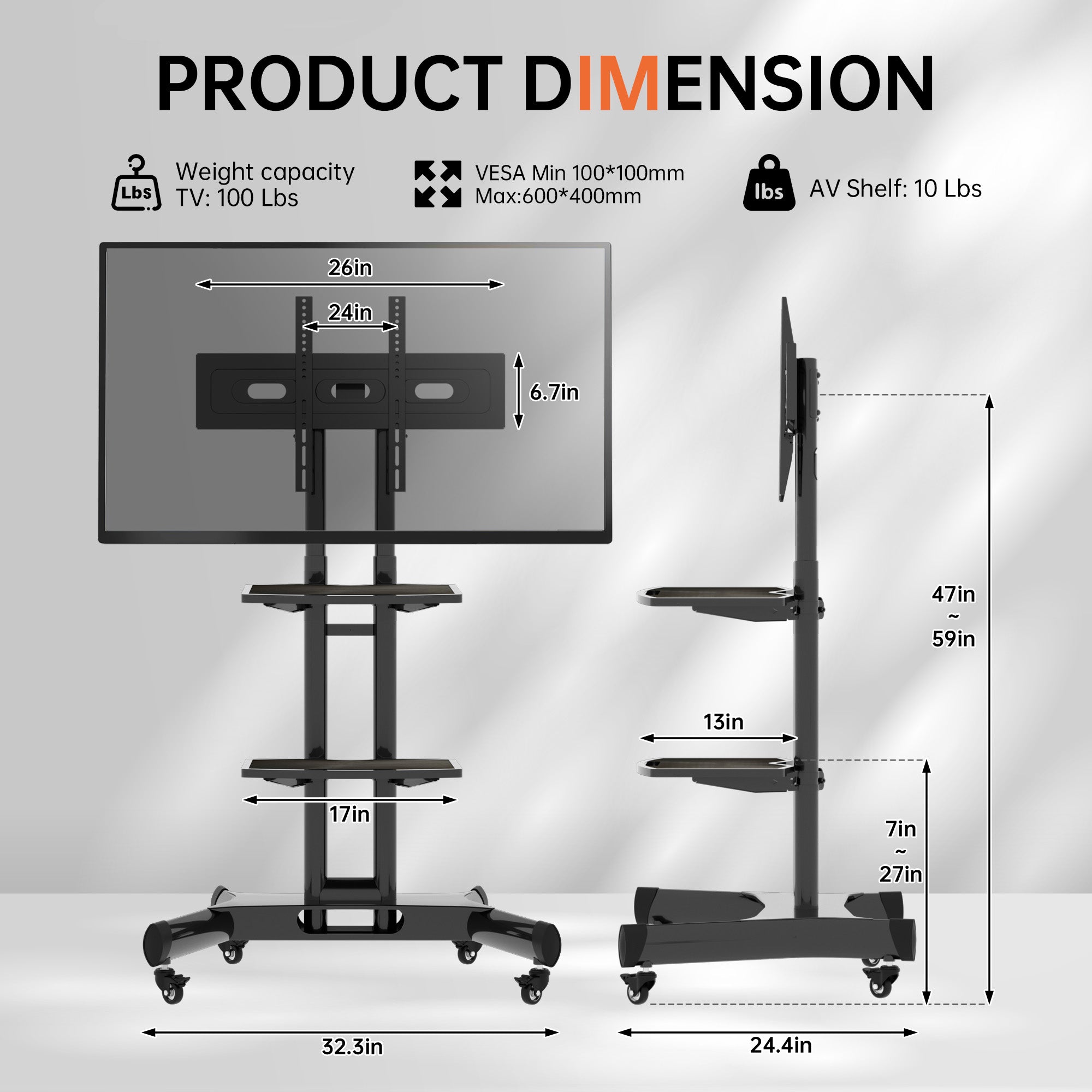 FANCO Universal Rotating TV Stand, suitable for 32-80 inch TVs, adjustable tilt height, maximum VESA 600x400mm (black)