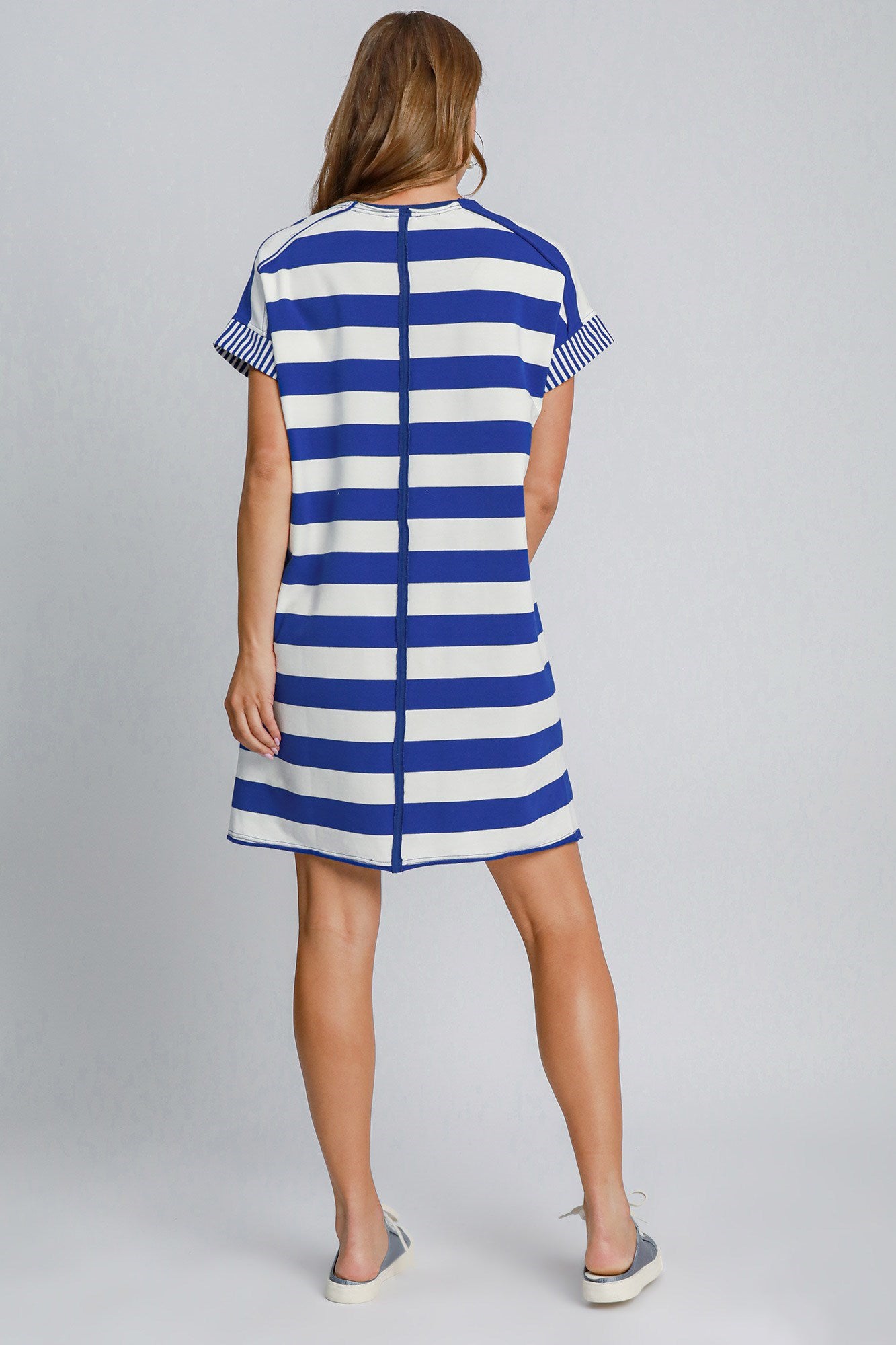 Umgee Peace Applique Striped Short Sleeve Mini Dress