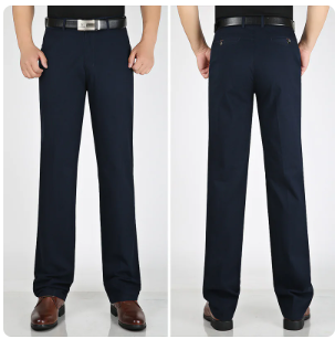 Flat front straight trousers, Navy, front