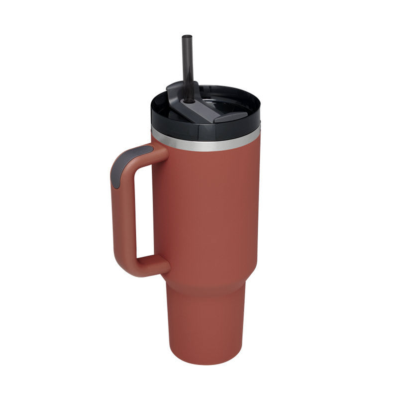 Gobelet isotherme de 113 cl avec poignée et paille, en acier inoxydable, anti-fuite, avec couvercle, idéal pour la voiture, la salle de sport, le bureau ou les voyages.