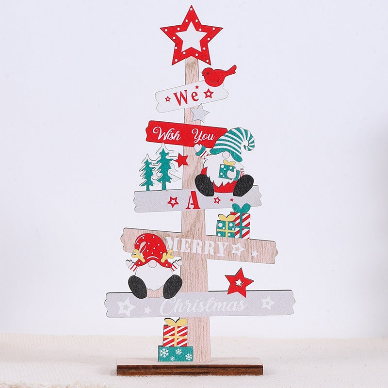 Christmas desktop decoration with English letters wooden plaques elderly people snowmen dwarves elderly people wooden ornaments