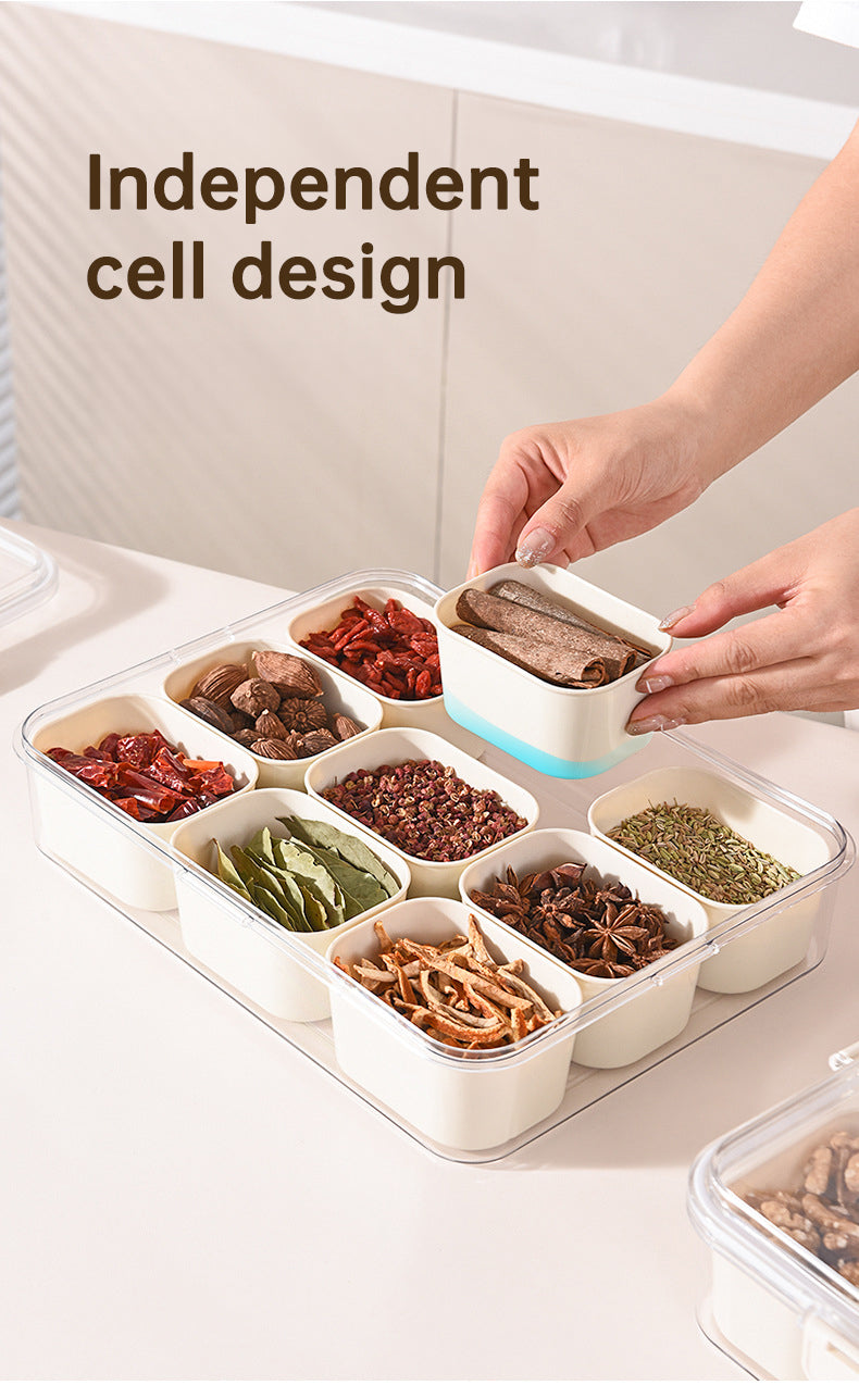 Design Sealed Snackle Storage Box With 9pcs Divider Plastic Divided Veggie Tray With Lid And Handle