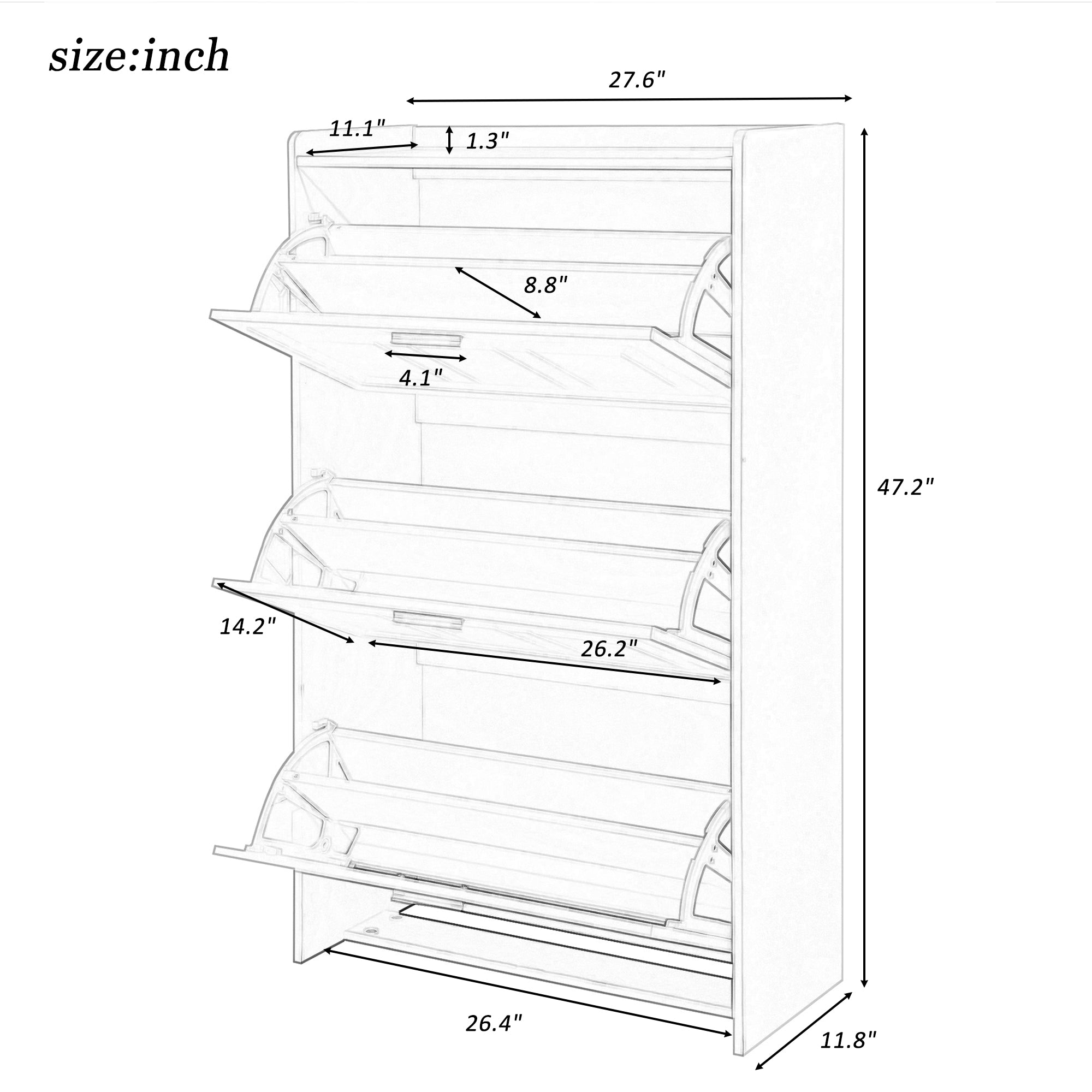 U-Can Shoe Storage Cabinet for Entryway with 3 Flip Drawers, Modern Shoe Organizer Cabinet, Free Standing Shoe Rack White