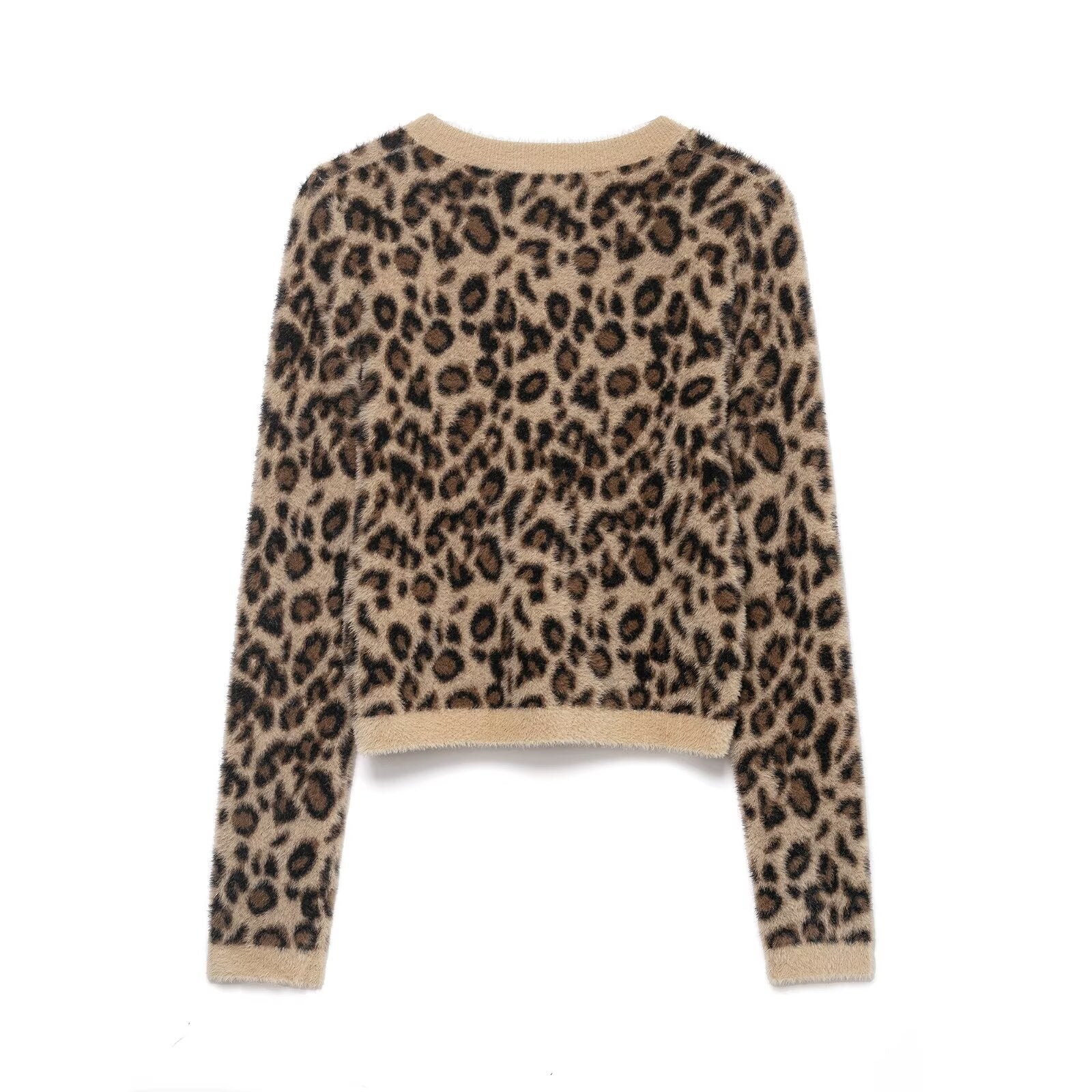 Animal printed synthetic fur effect knitted sweater