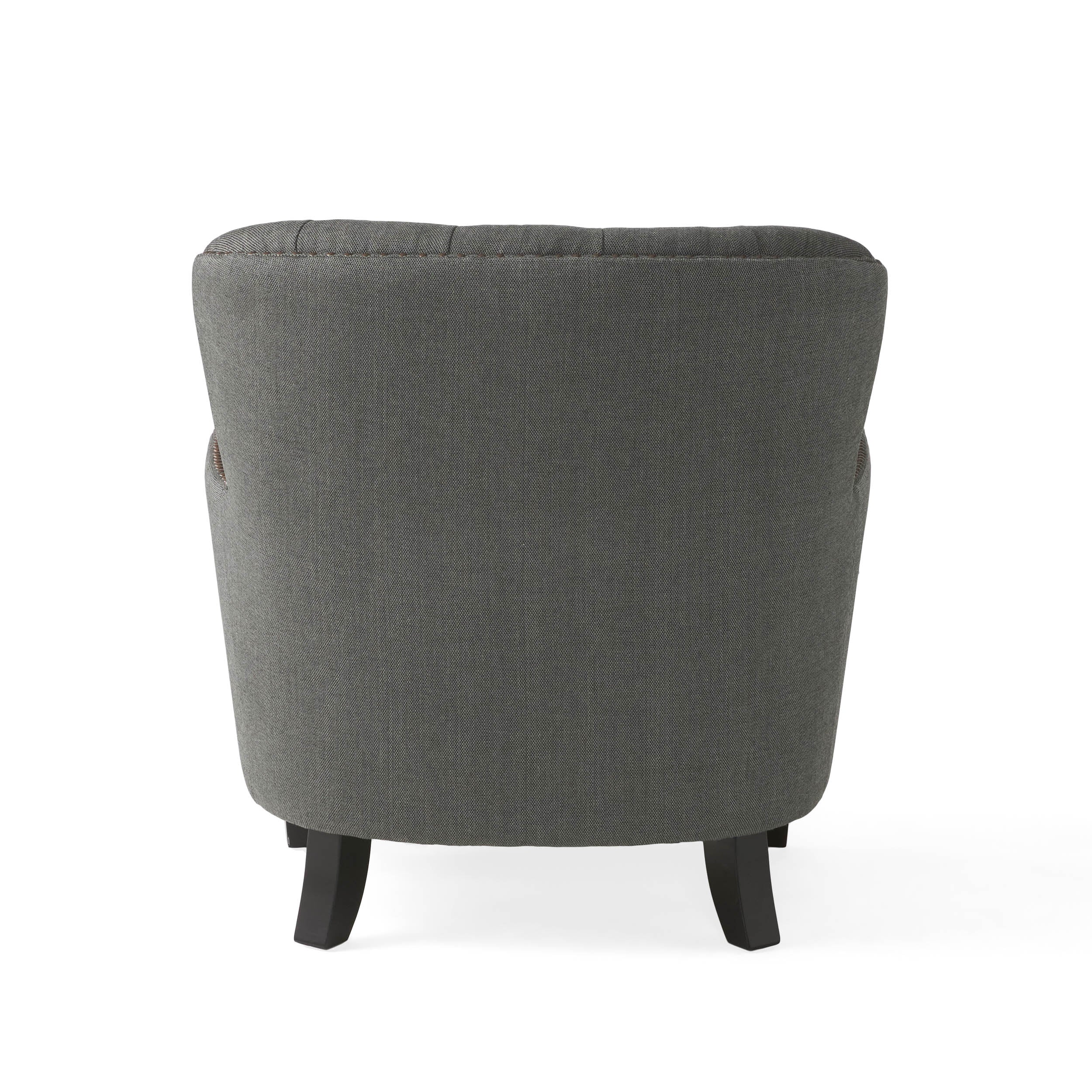 Modern grey fabric club chair and Ottoman set, stylish cushioned armchair, paired with Ottoman style