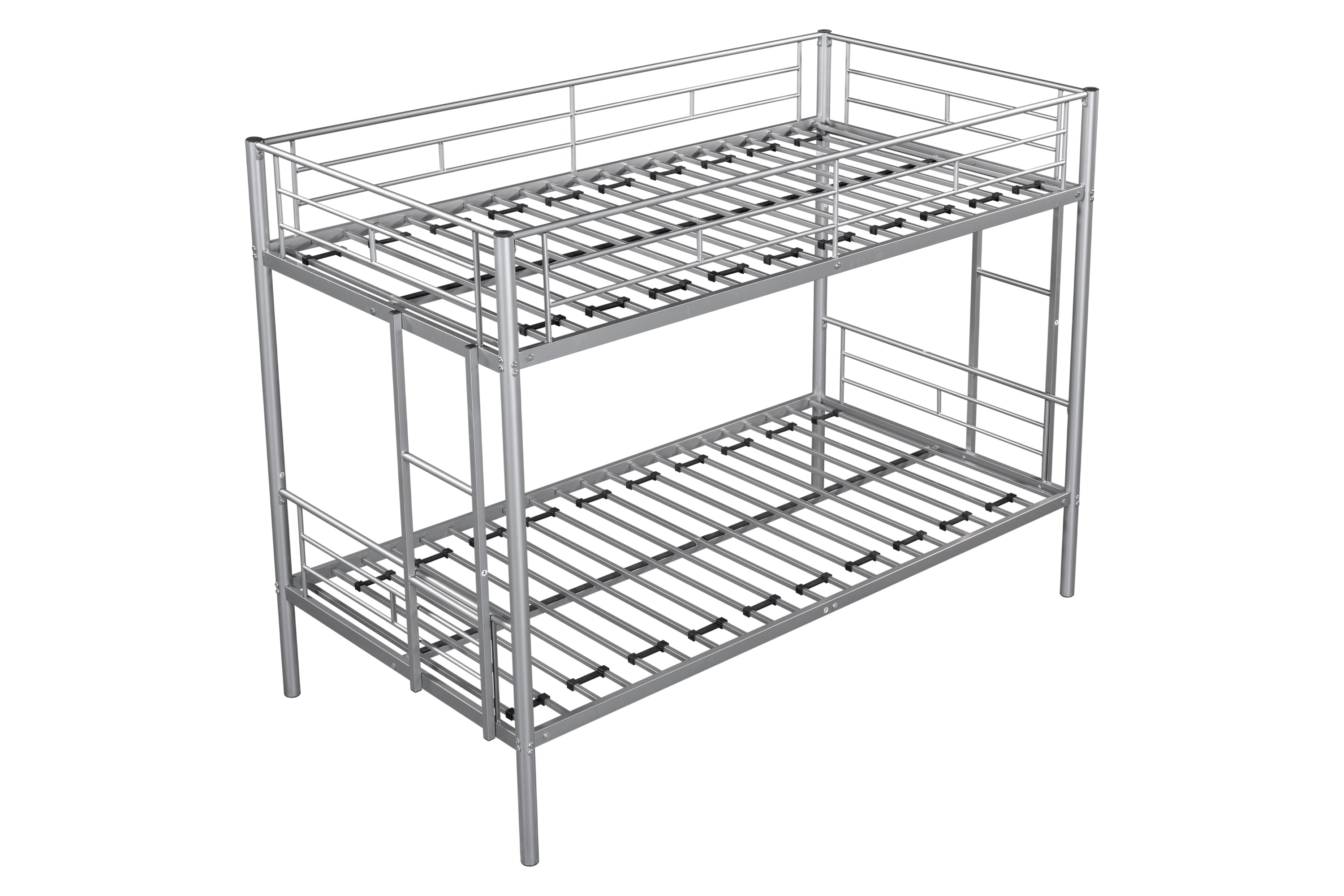 Metal bunk bed/sturdy/noise reduction/2 side ladders/safety guardrails/CPC certification/no spring box required (Silver)