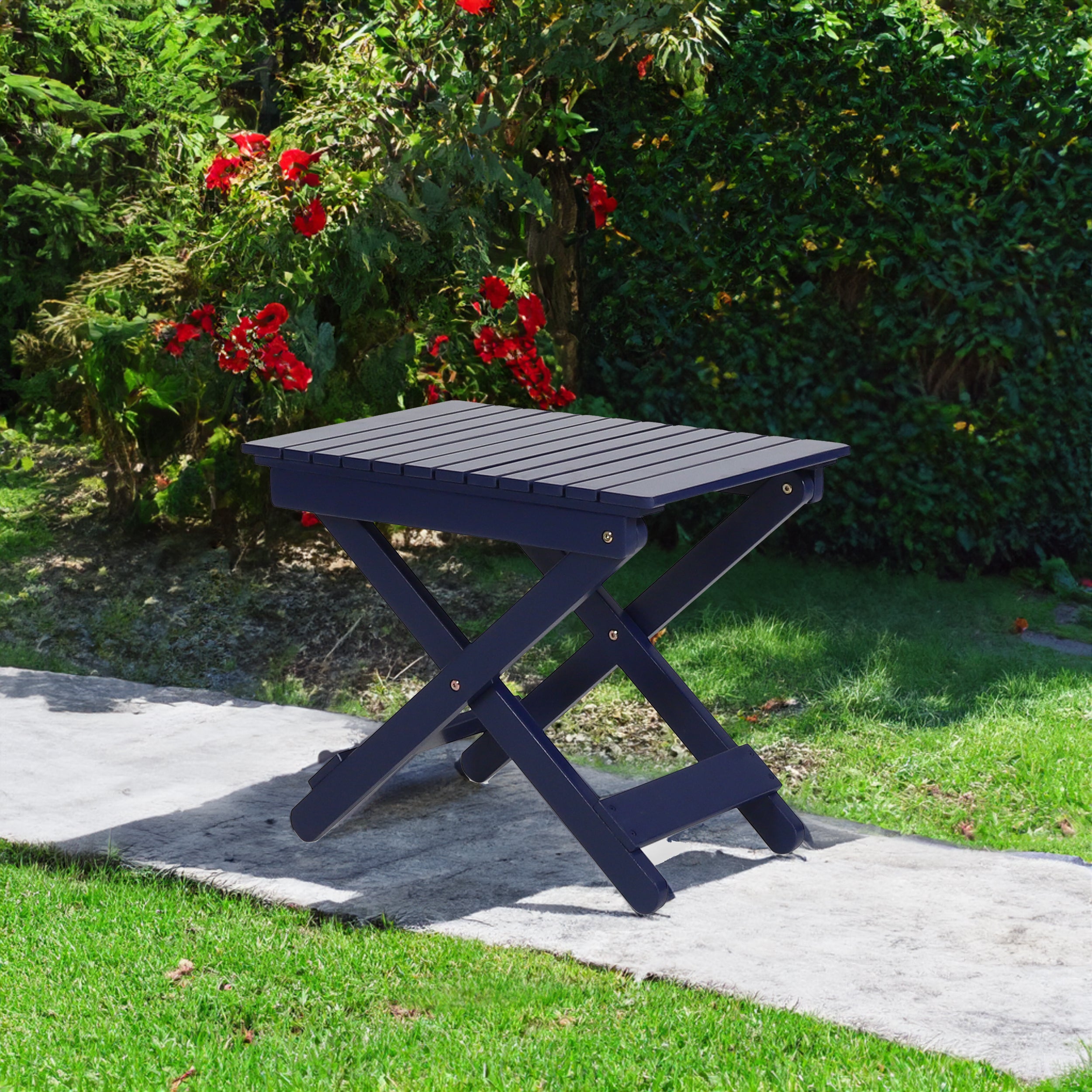 Outdoor Folding Wooden Side Table, Navy Blue, 15"D x 22.75"W x 18.25"H