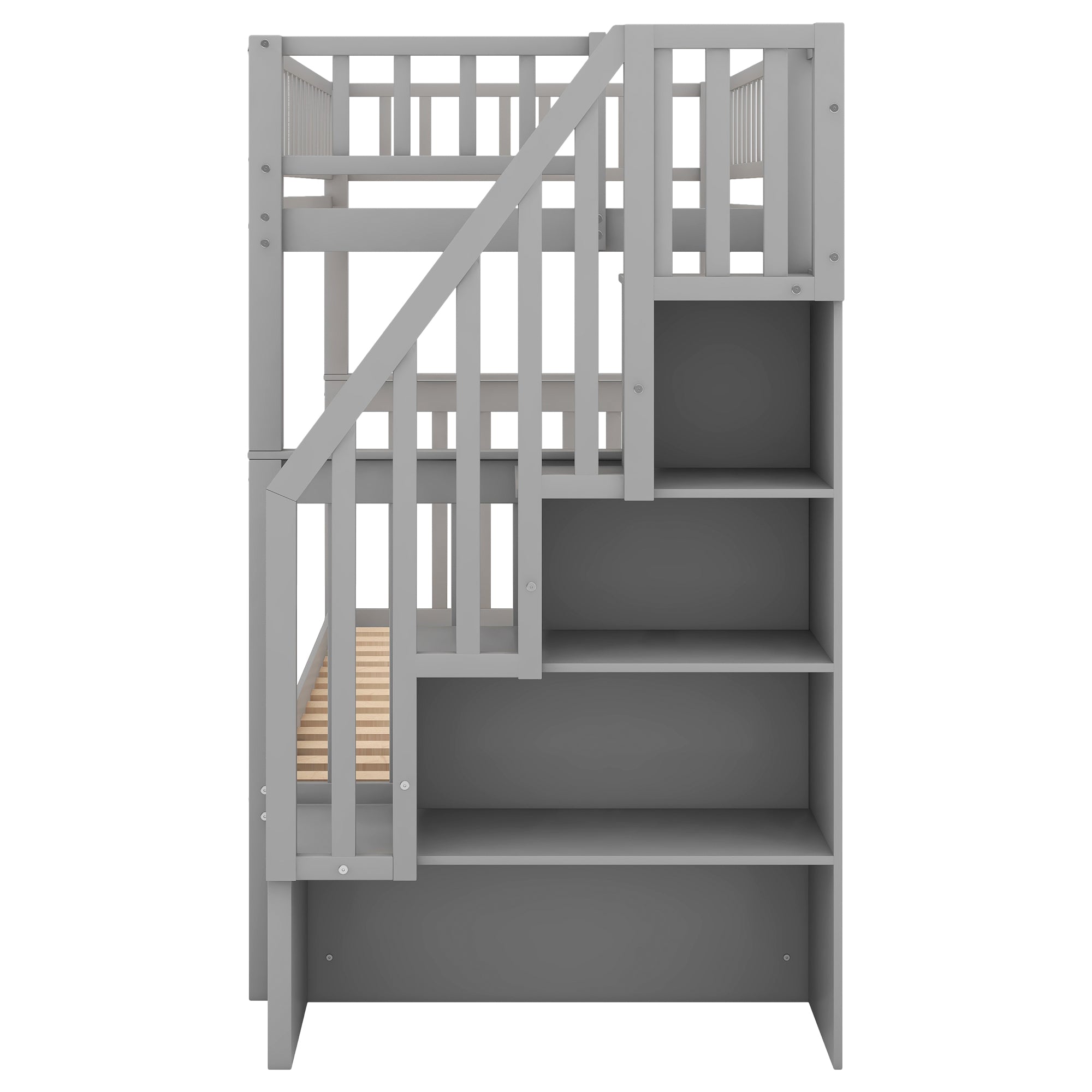 Twin over Twin Bunk Bed with Trundle and Storage  Gray