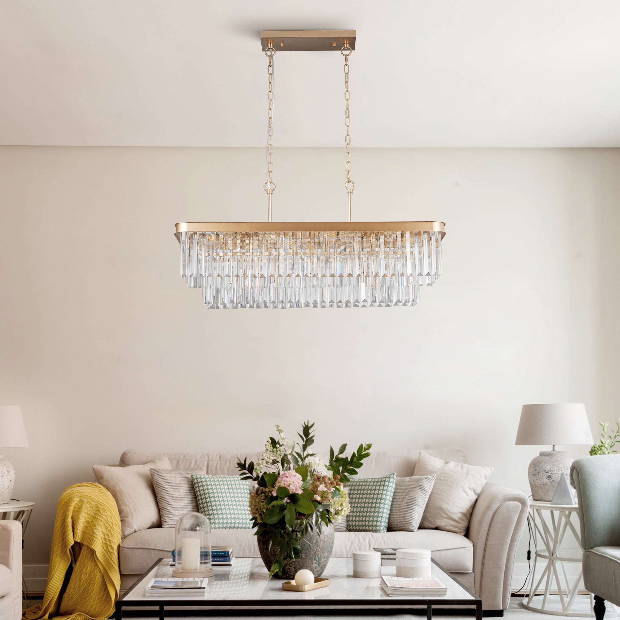 Chandeliers,Rectangular Crystal Chandelier Adjustable,E12 Modern Industrial Crystal Lights (Bulb Not Included)