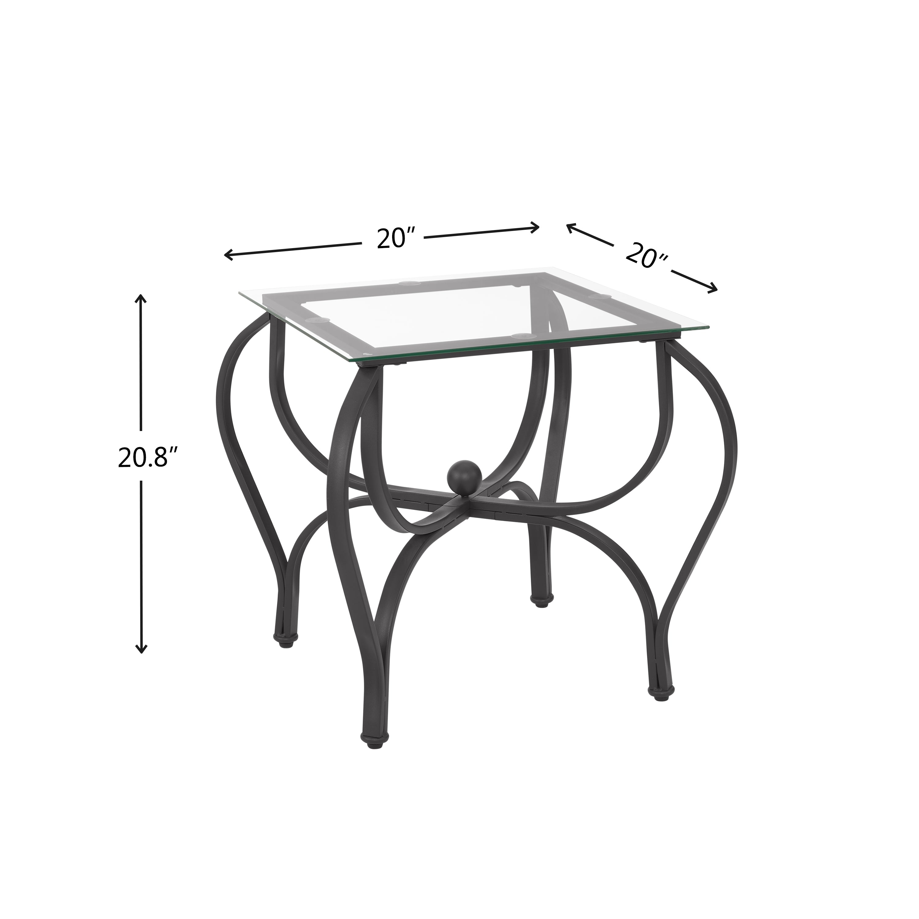 Tempered glass surface 3-piece coffee table decoration rectangular coffee table with 2 square end tables (country black)