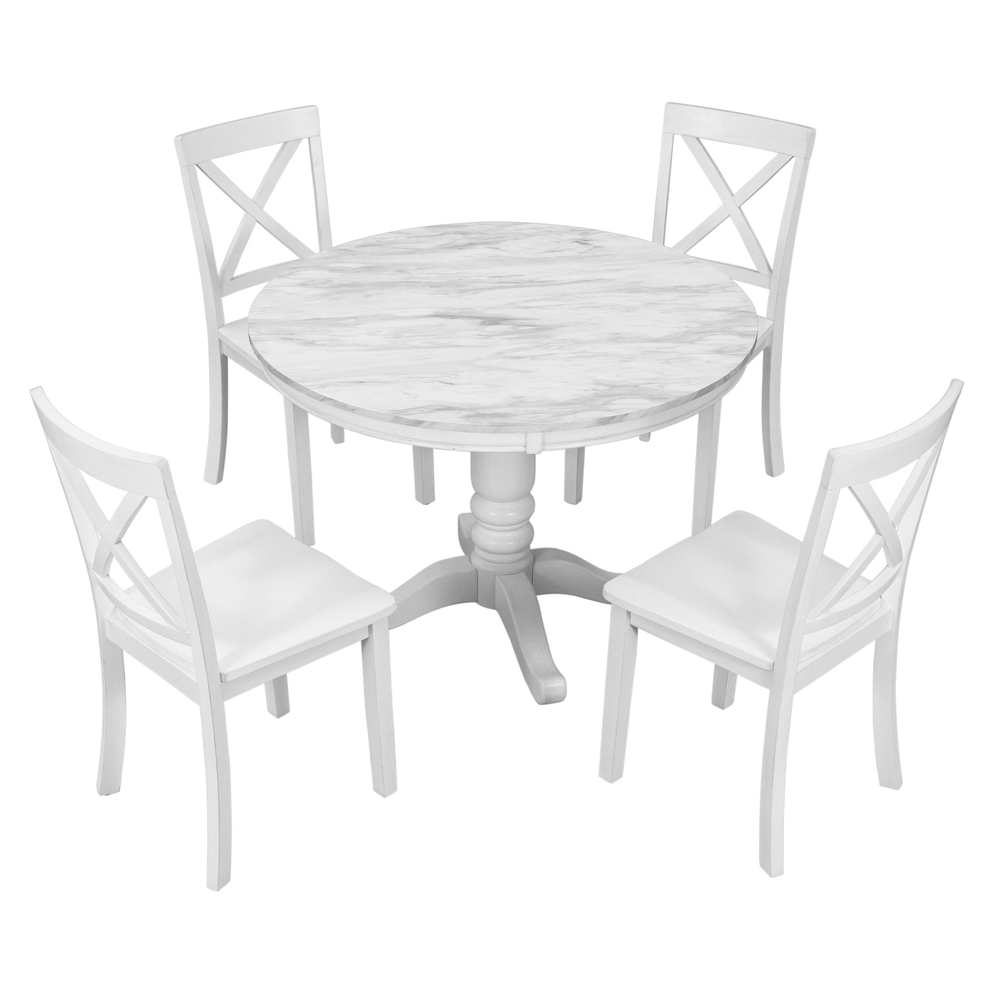 Orisfur 5 Pieces Dining Table and Chairs Set for 4 Persons Kitchen Room Solid Wood Table with 4 Chairs MDF + White + Solid Wood