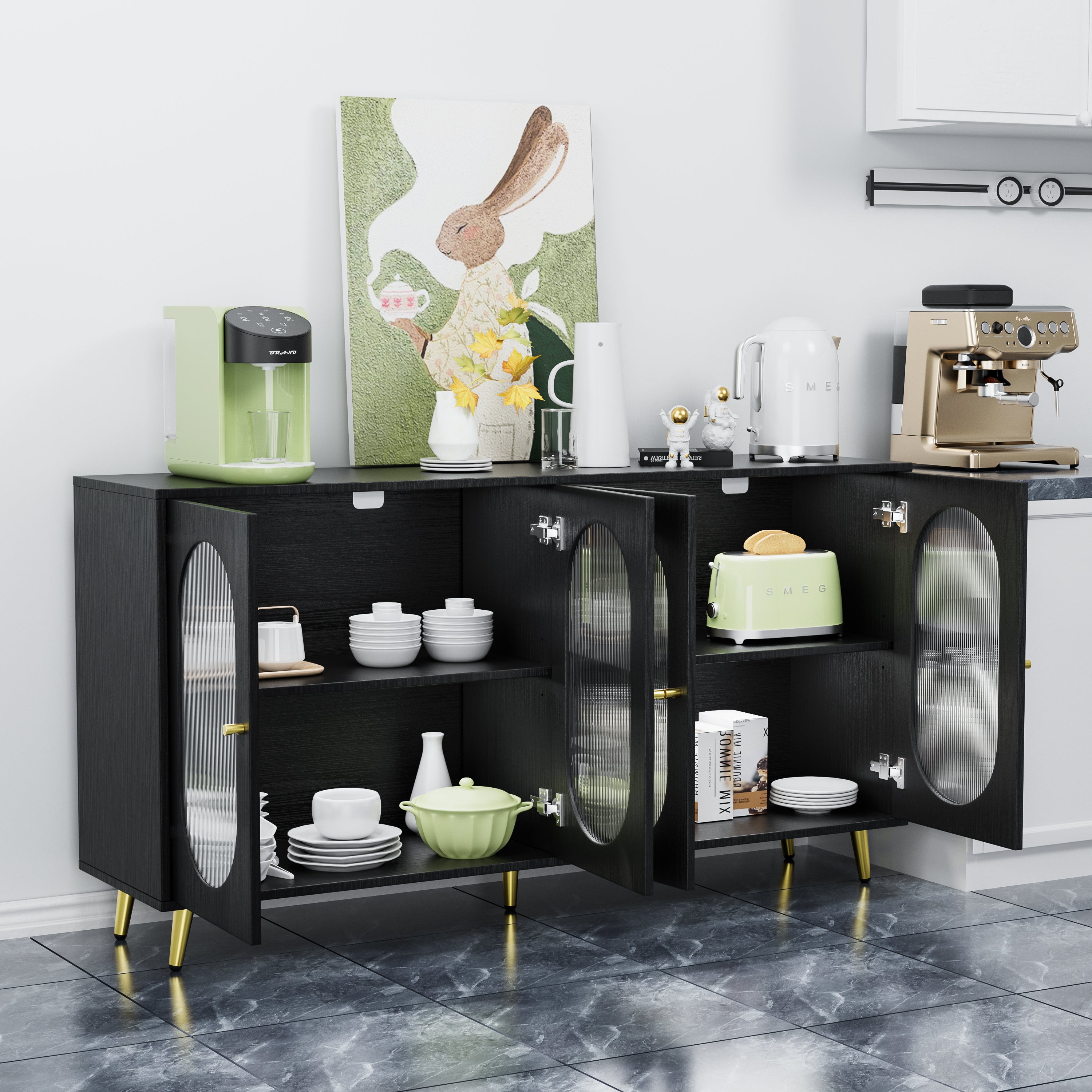 Modern Accent Sideboard Cabinet with Acrylic Doors, Freestanding Storage Cupboard Console Table for Kitchen Dining Black