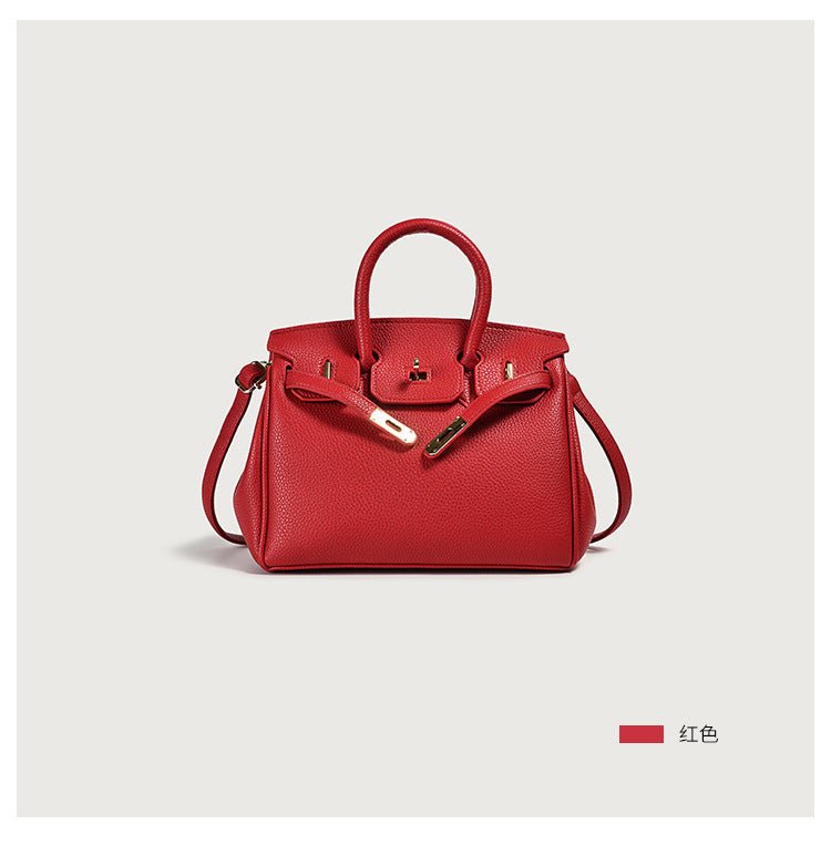 Vegan leather top-handle tote – red