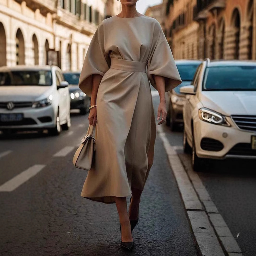 Balloon-sleeve midi dress