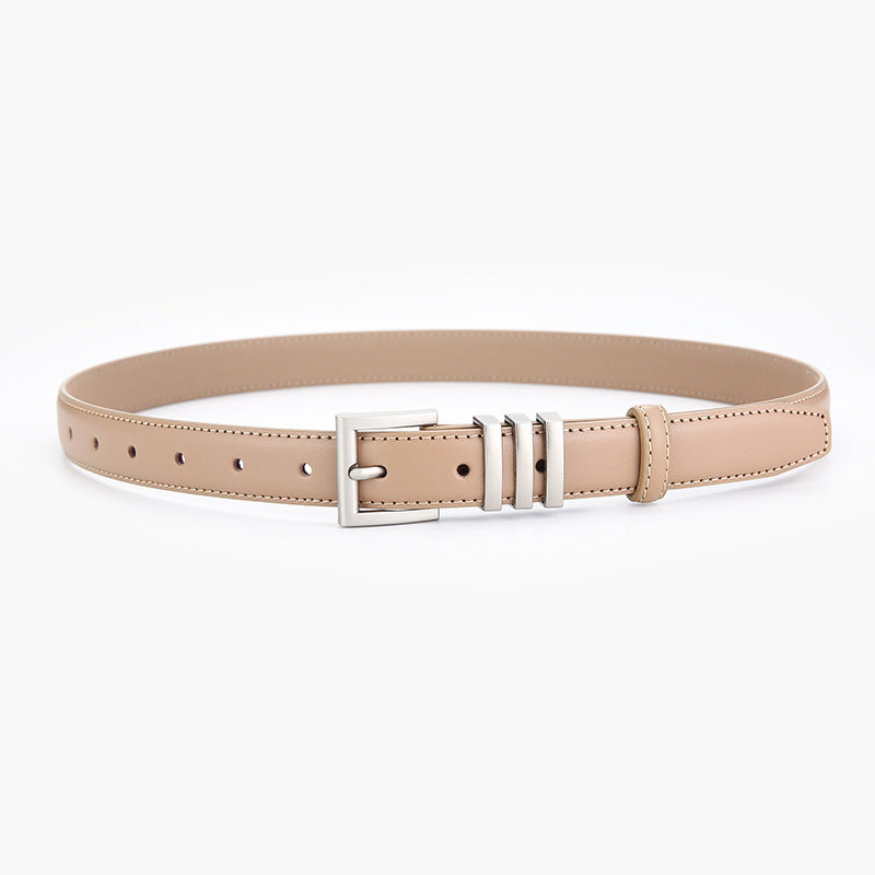 Triple keeper leather belt, Khaki, front