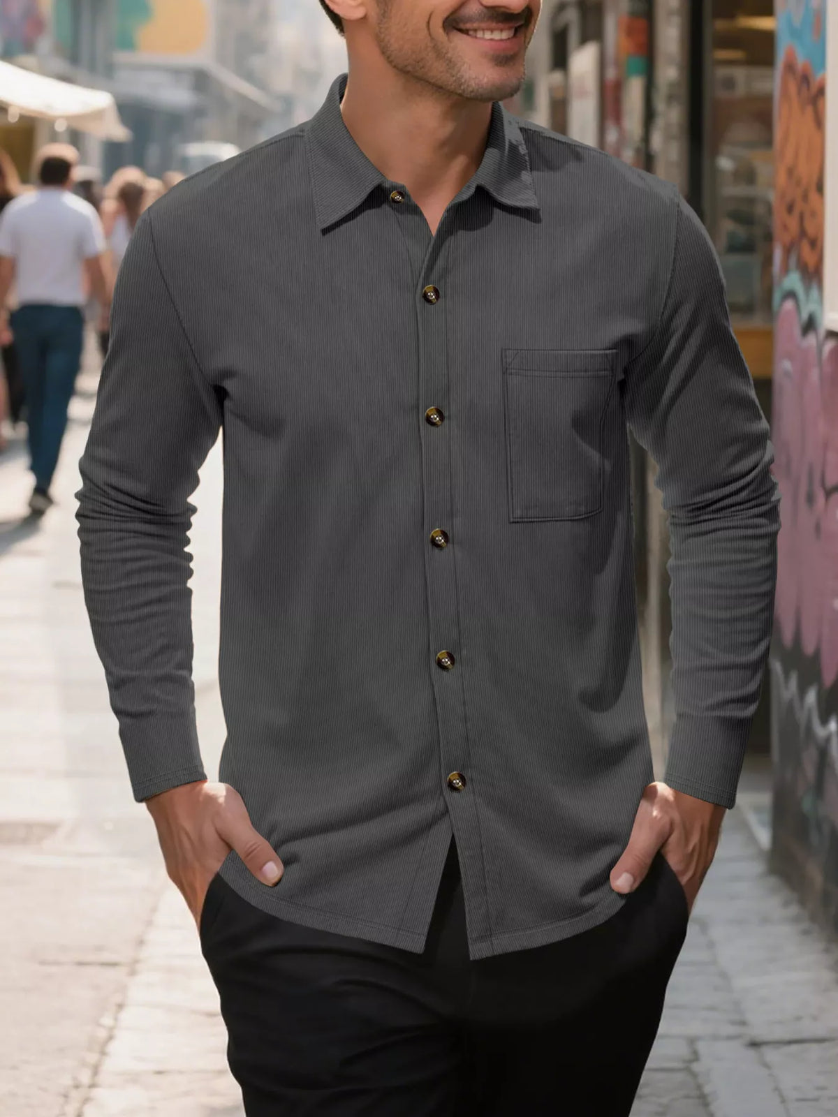 Casual button up long sleeve shirt, Grey