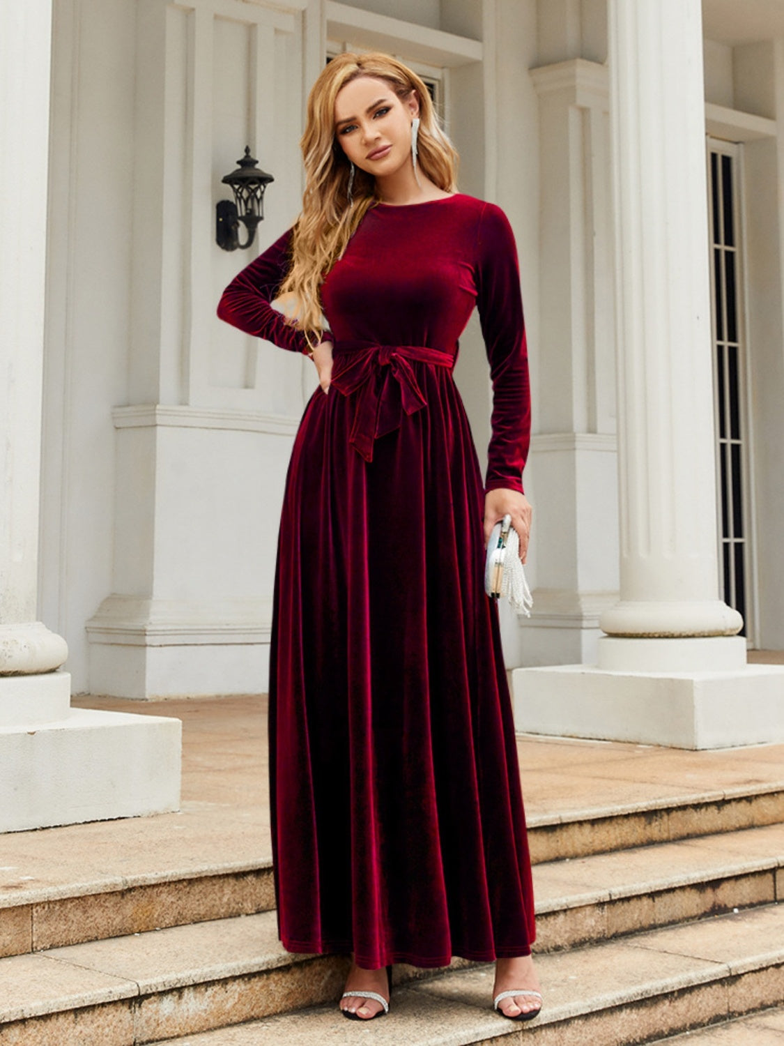 Tie-front long-sleeve maxi dress