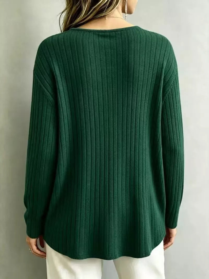 Ribbed V-neck long-sleeve tee
