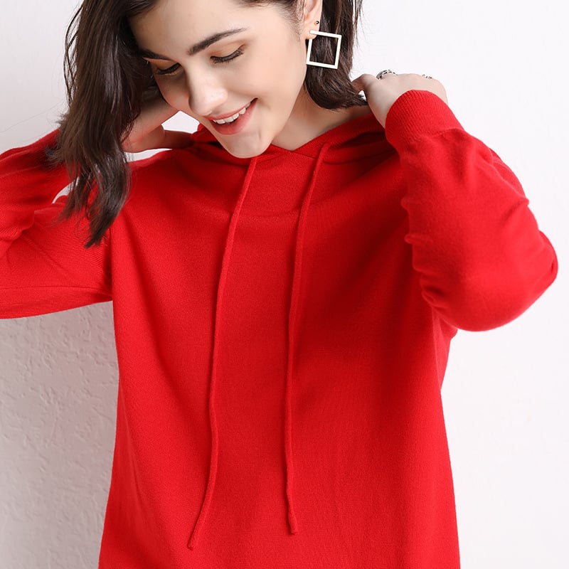 Hooded fine-knit sweater