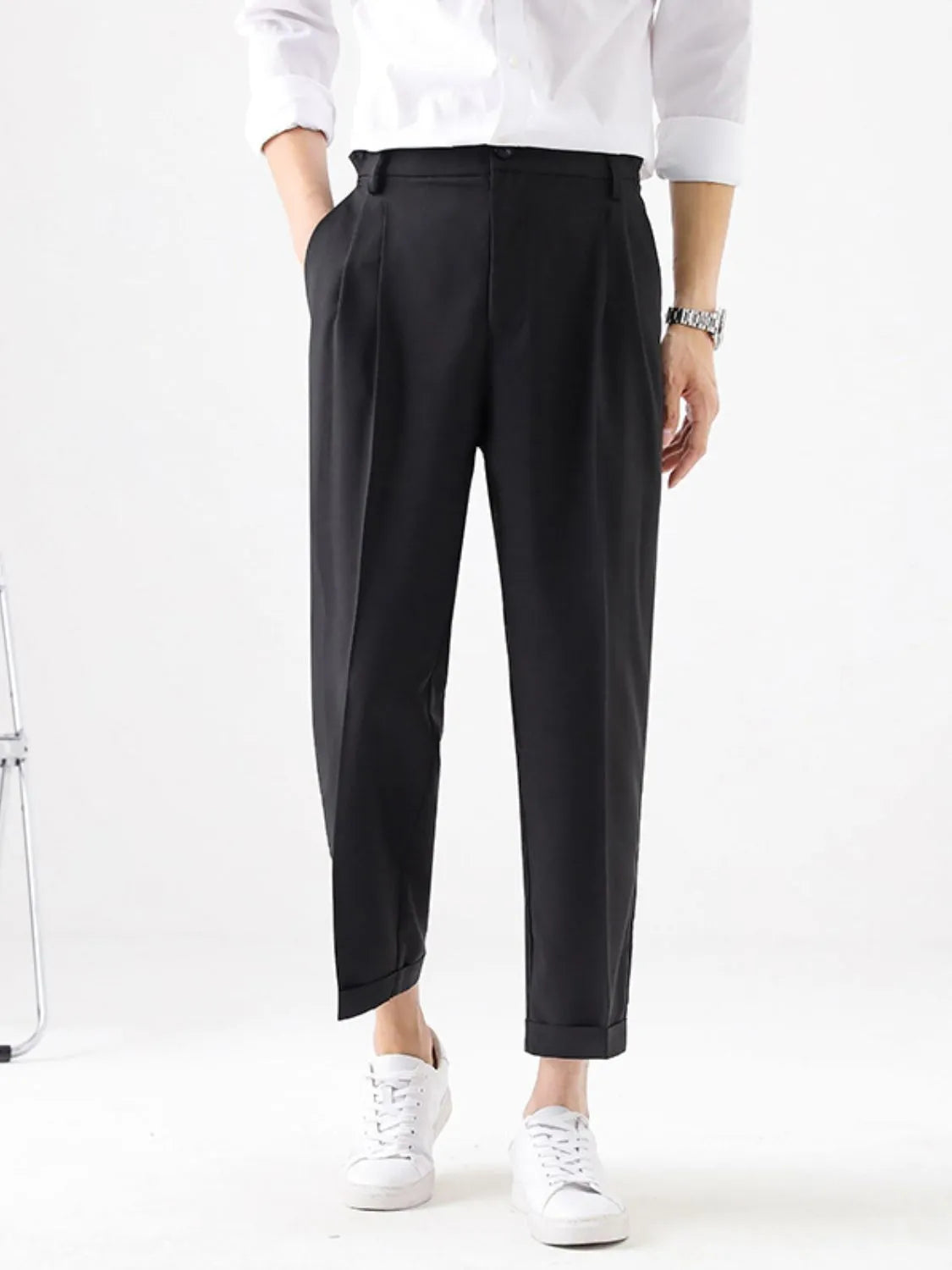 Basic style solid pants, Black