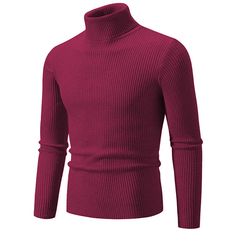 Retro Simple Solid Color Turtleneck Base Inner Wear Outer Wear Casual Men's Thin Slim Knit Sweater