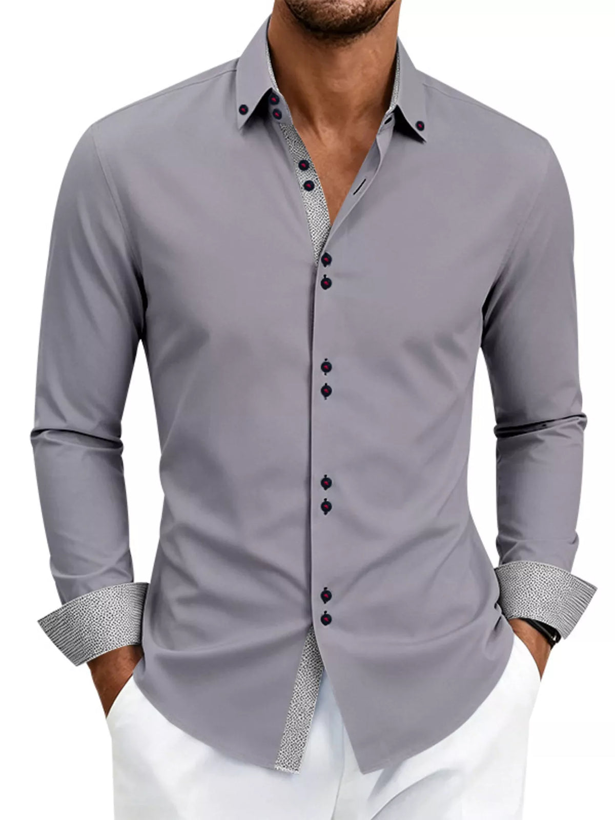 Contrast-trim slim shirt – dark gray