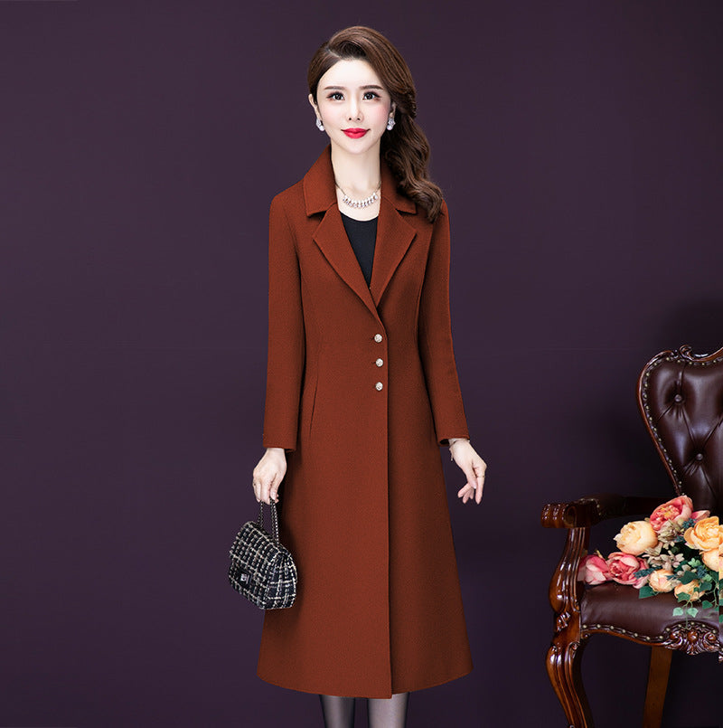 Fitted wool-blend long coat