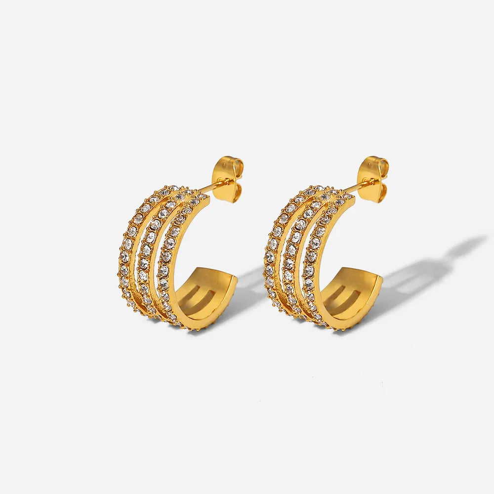 Zircon C-hoop earrings – gold